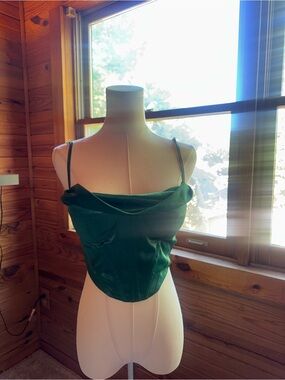 Emerald Green Satin Corset Crop Top